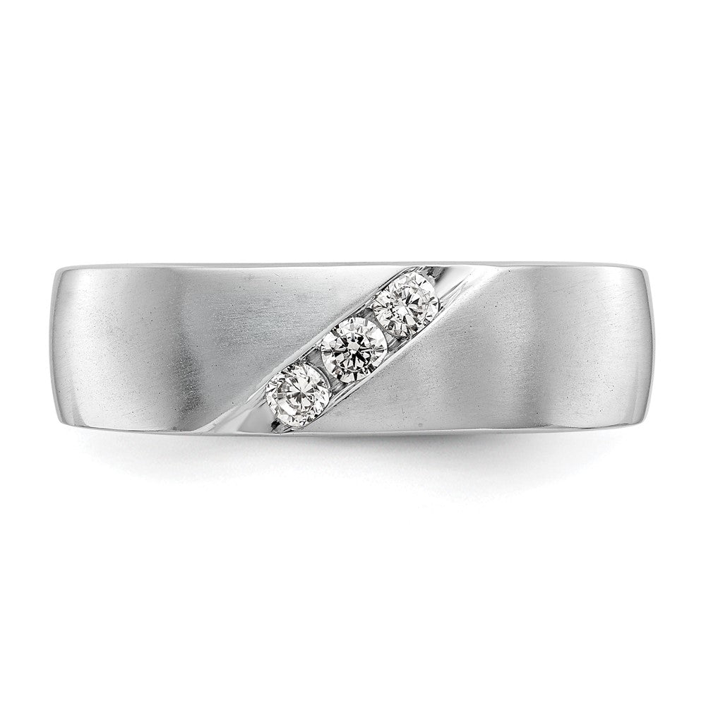 14K White Gold 3-Stone  1/5 carat Diamond Men's Band Size 10