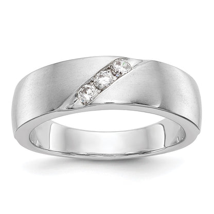14K White Gold 3-Stone  1/5 carat Diamond Men's Band Size 10