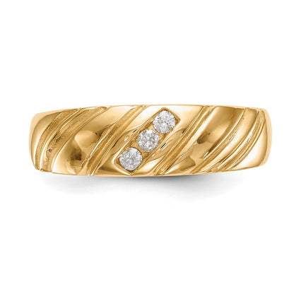 14k Yellow Gold 3-Stone 1/8 carat Diamond Men's Band Size 10