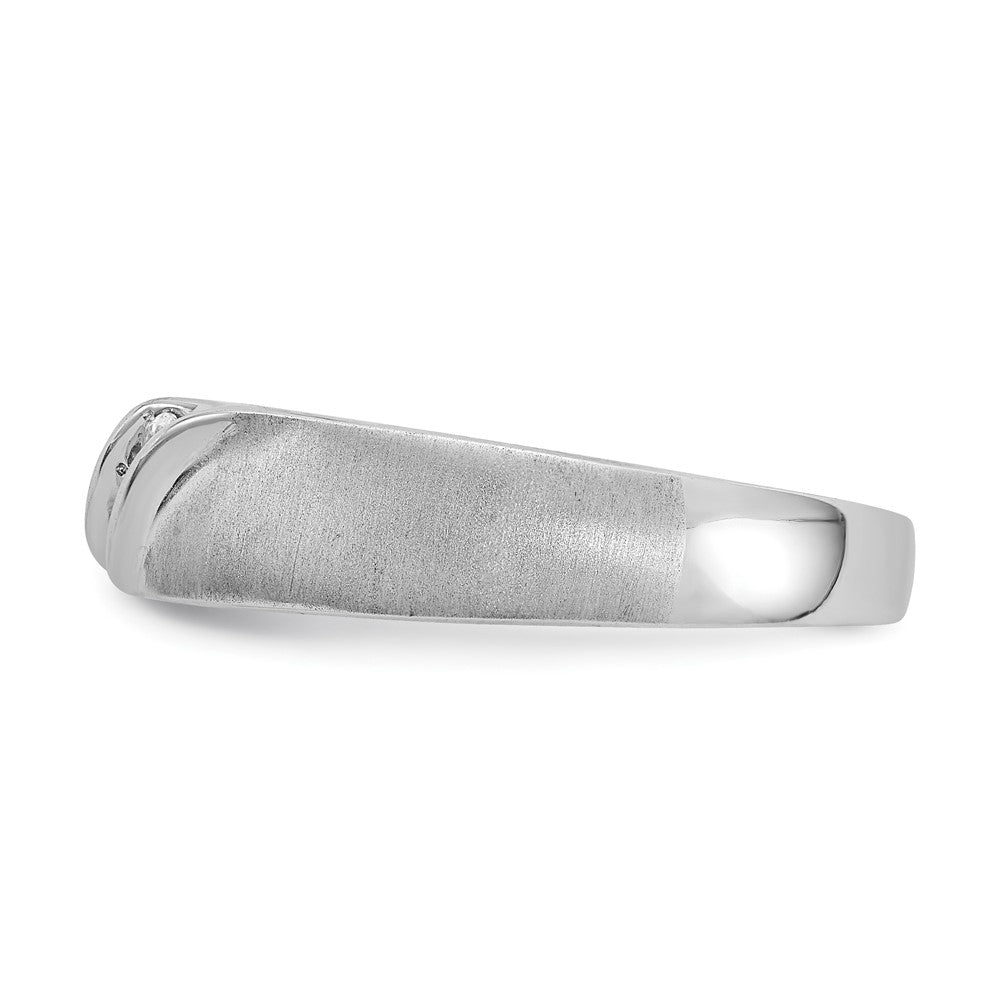 14k White Gold 3-Stone Satin 1/10 carat Diamond Men's Ring Size 10