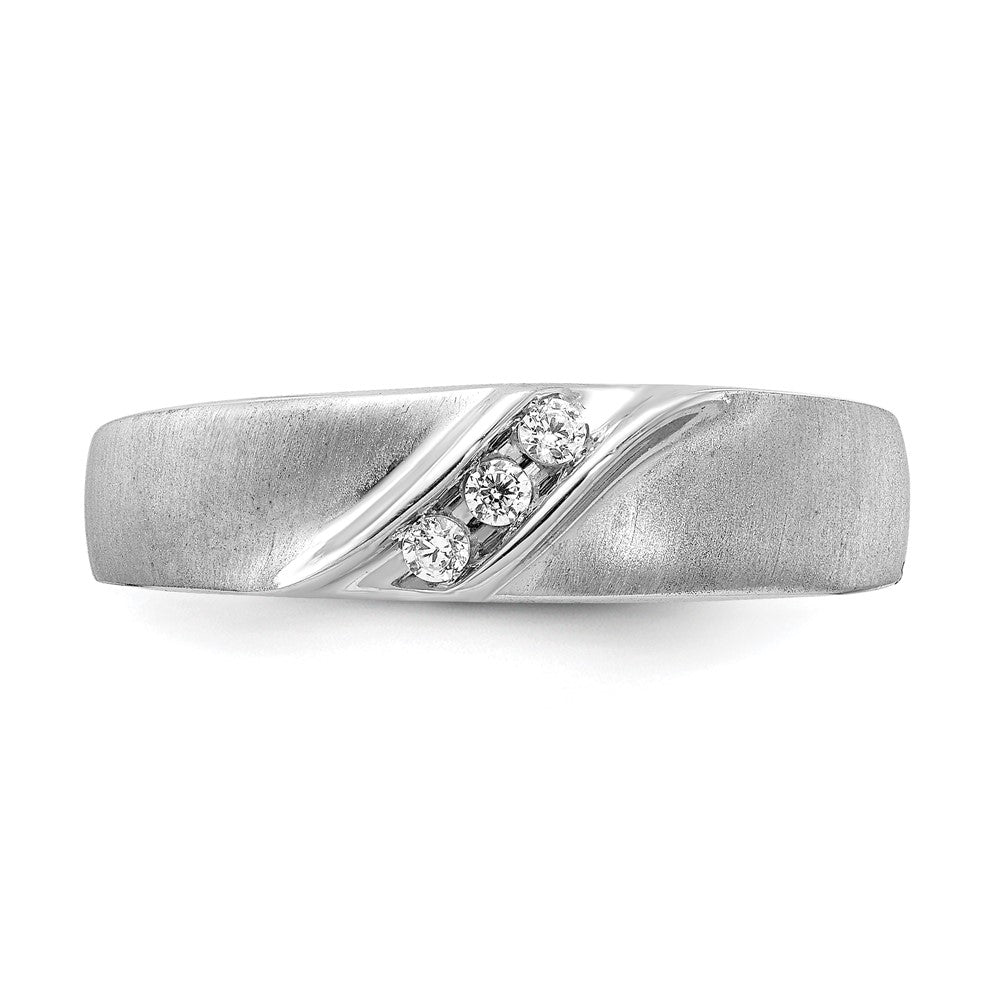 14k White Gold 3-Stone Satin 1/10 carat Diamond Men's Ring Size 10