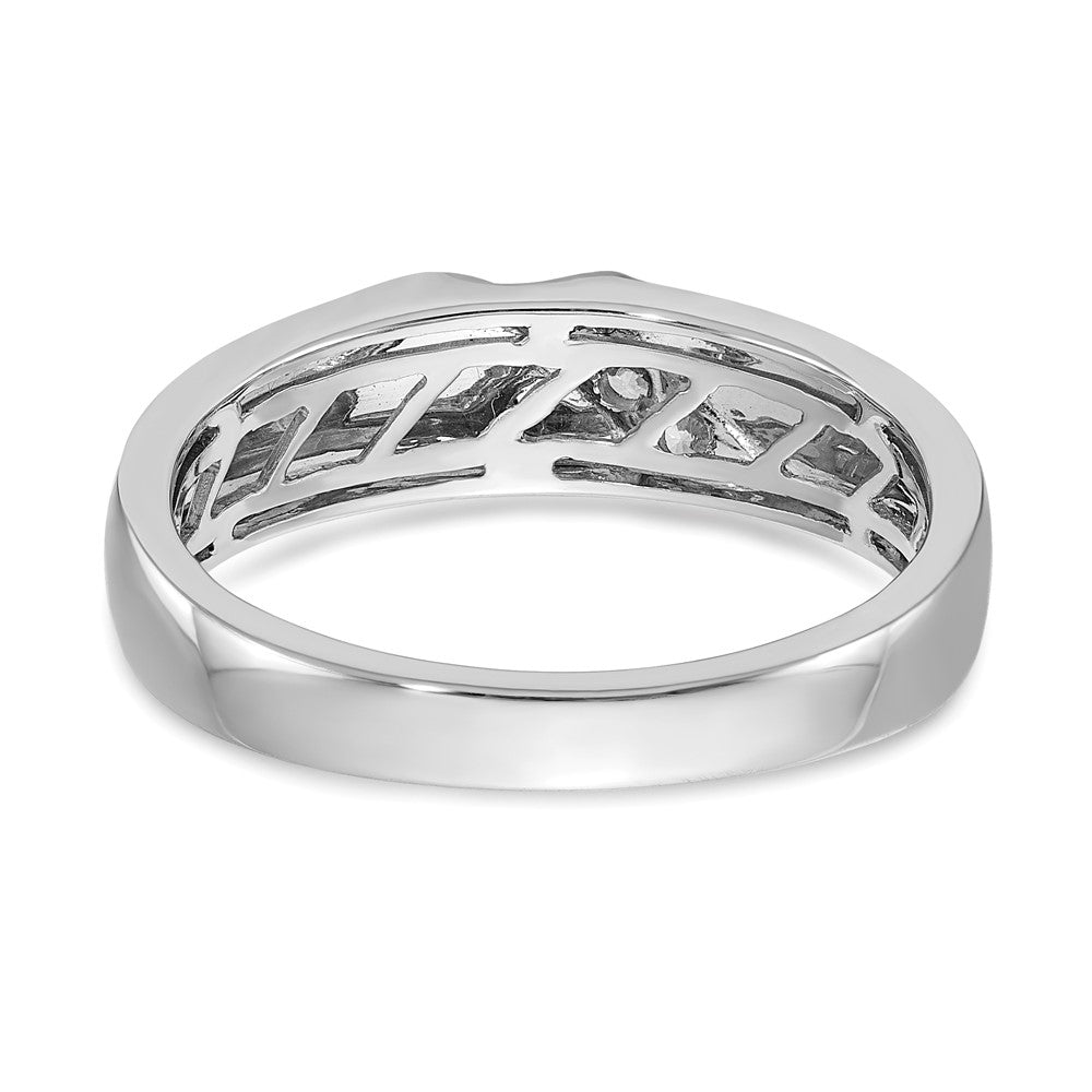 14k White Gold 3-Stone Satin 1/10 carat Diamond Men's Ring Size 10