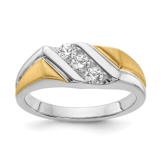 14k Two-tone Gold 3-Stone 3/8 carat Diamond Men's Ring Size 10