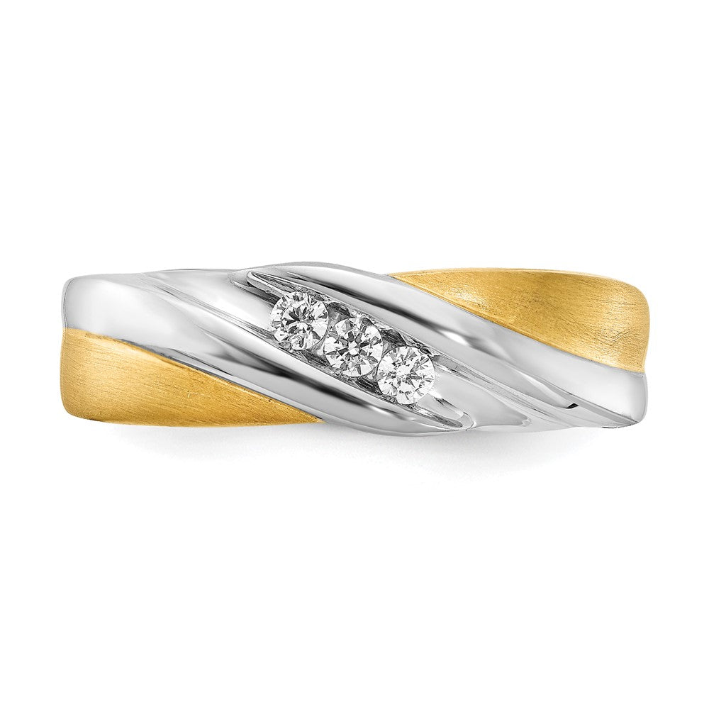 14k Two-tone Gold 3-Stone 1/6 carat Diamond Men's Ring Size 10
