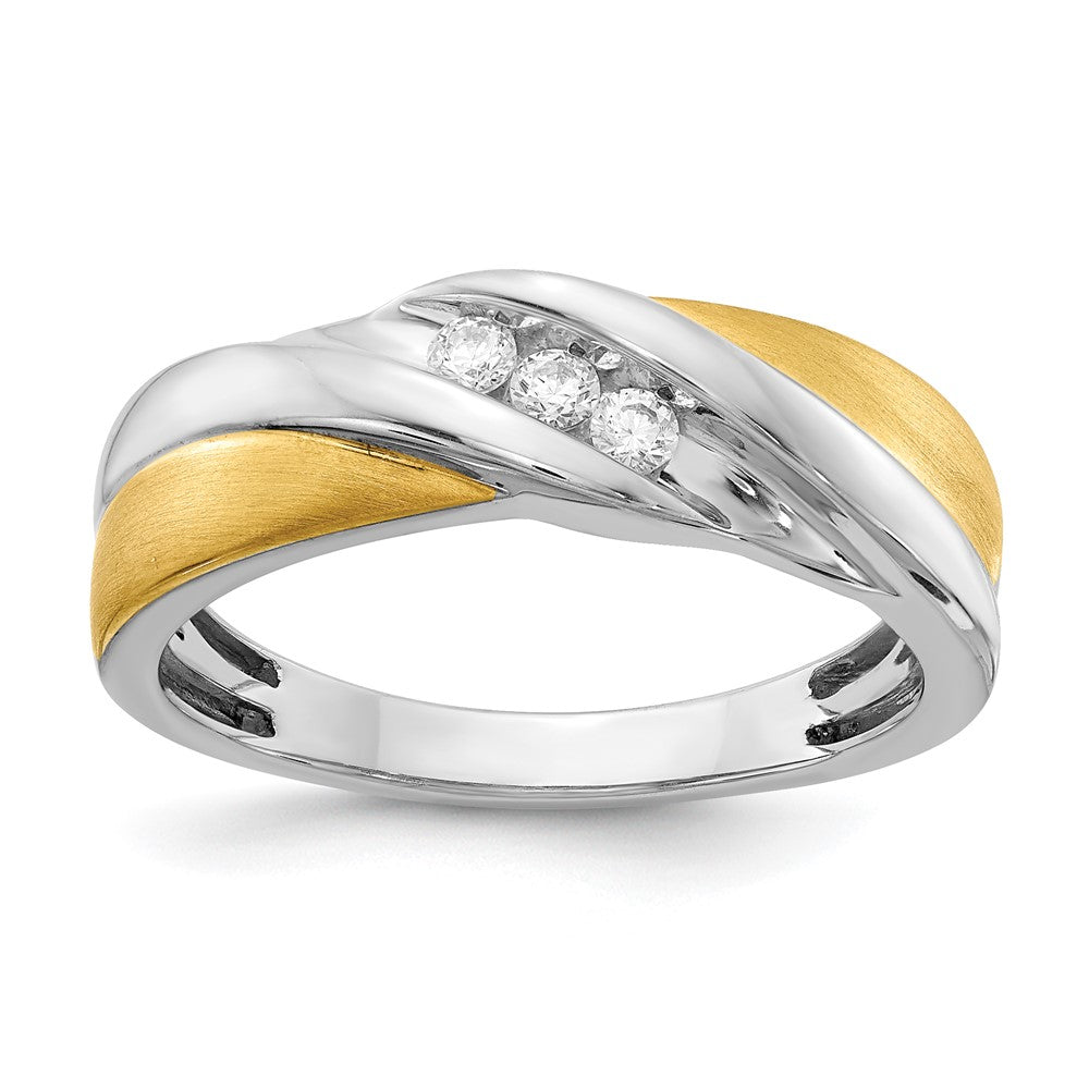 14k Two-tone Gold 3-Stone 1/6 carat Diamond Men's Ring Size 10
