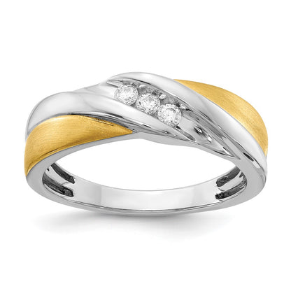 14k Two-tone Gold 3-Stone 1/6 carat Diamond Men's Ring Size 10