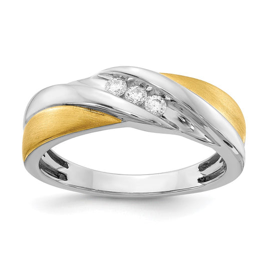 14k Two-tone Gold 3-Stone 1/6 carat Diamond Men's Ring Size 10