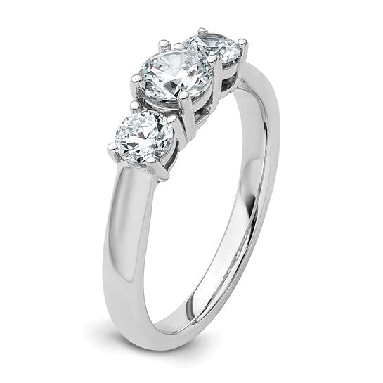 14k White Gold 1 Ct Lab Grown Diamond 3-Stone Engagement Ring VS, F