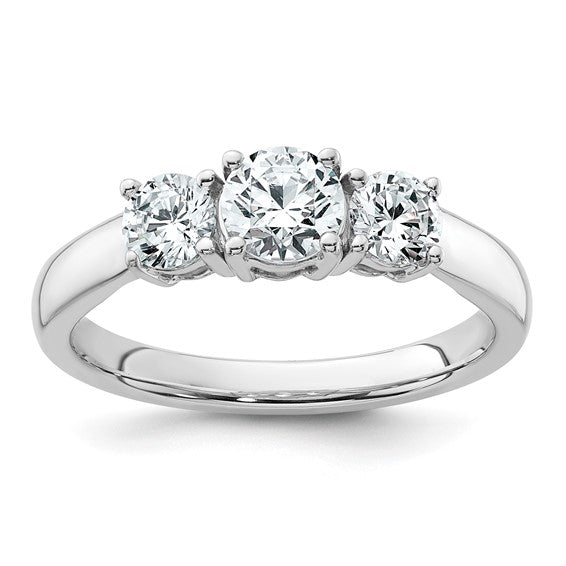 14k White Gold 1 Ct Lab Grown Diamond 3-Stone Engagement Ring VS, F
