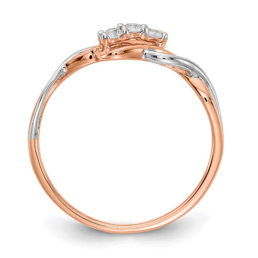 14k Two-tone Gold 3-stone 1/8 Ct Diamond Polished Twist Ring Size 7