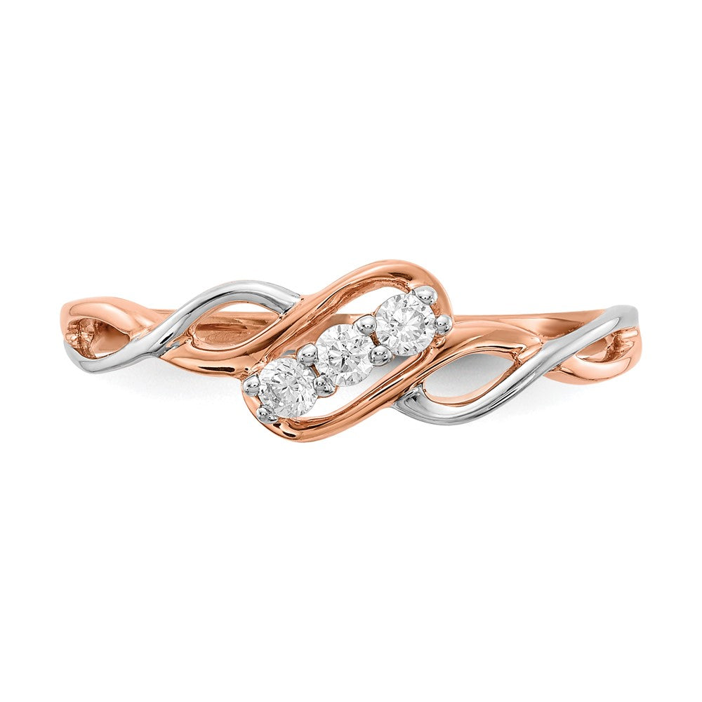 14k Two-tone Gold 3-stone 1/8 Ct Diamond Polished Twist Ring Size 7