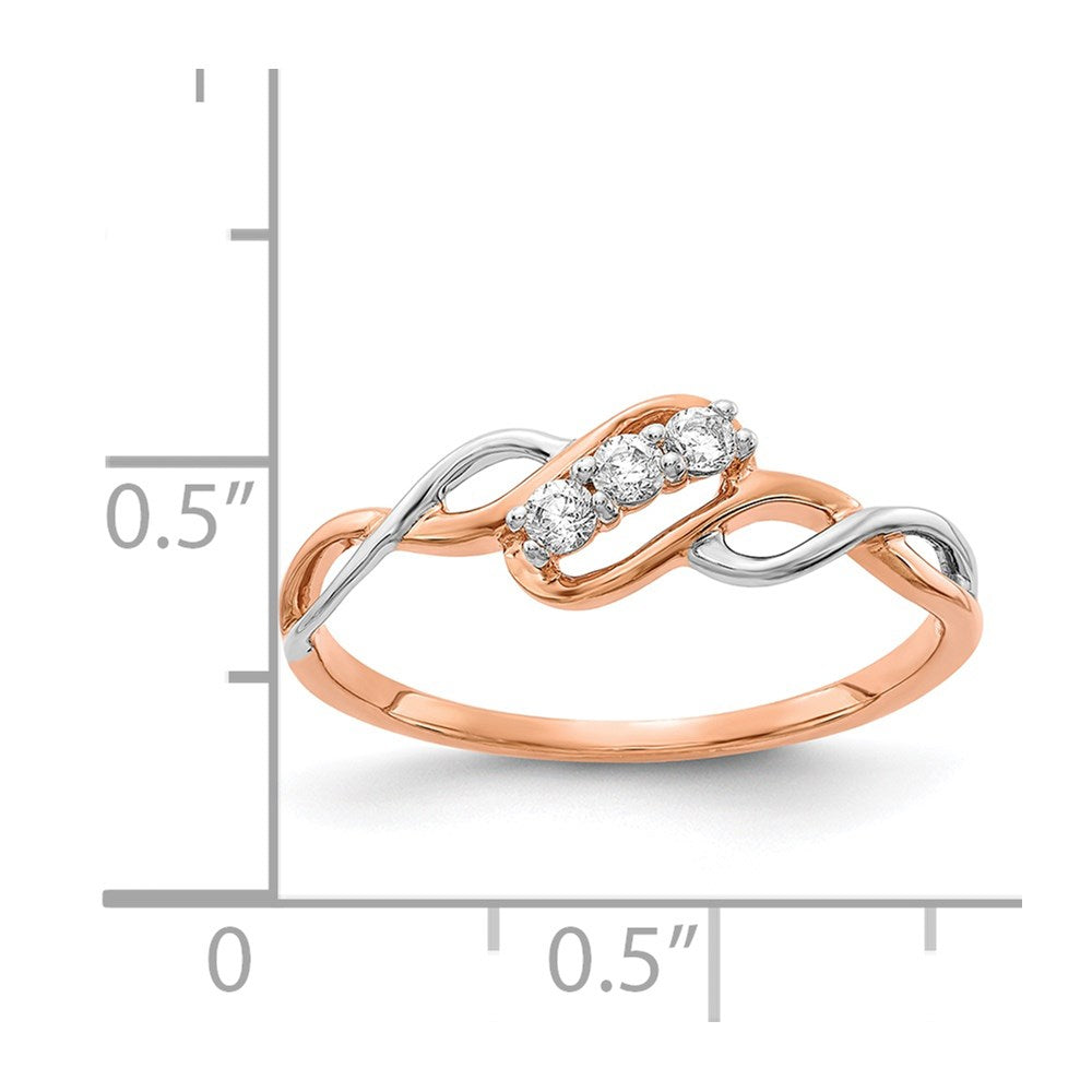 14k Two-tone Gold 3-stone 1/8 Ct Diamond Polished Twist Ring Size 7