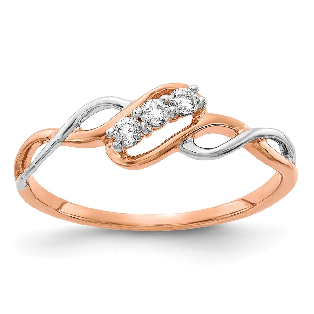 14k Two-tone Gold 3-stone 1/8 Ct Diamond Polished Twist Ring Size 7