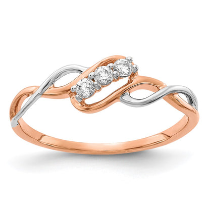 14k Two-tone Gold 3-stone 1/8 Ct Diamond Polished Twist Ring Size 7
