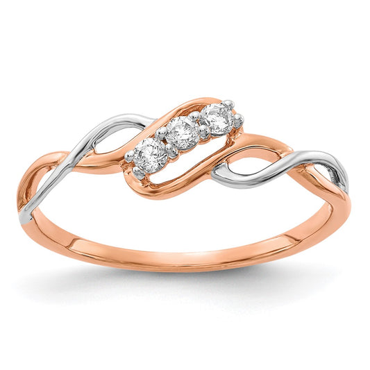 14k Two-tone Gold 3-stone 1/8 Ct Diamond Polished Twist Ring Size 7