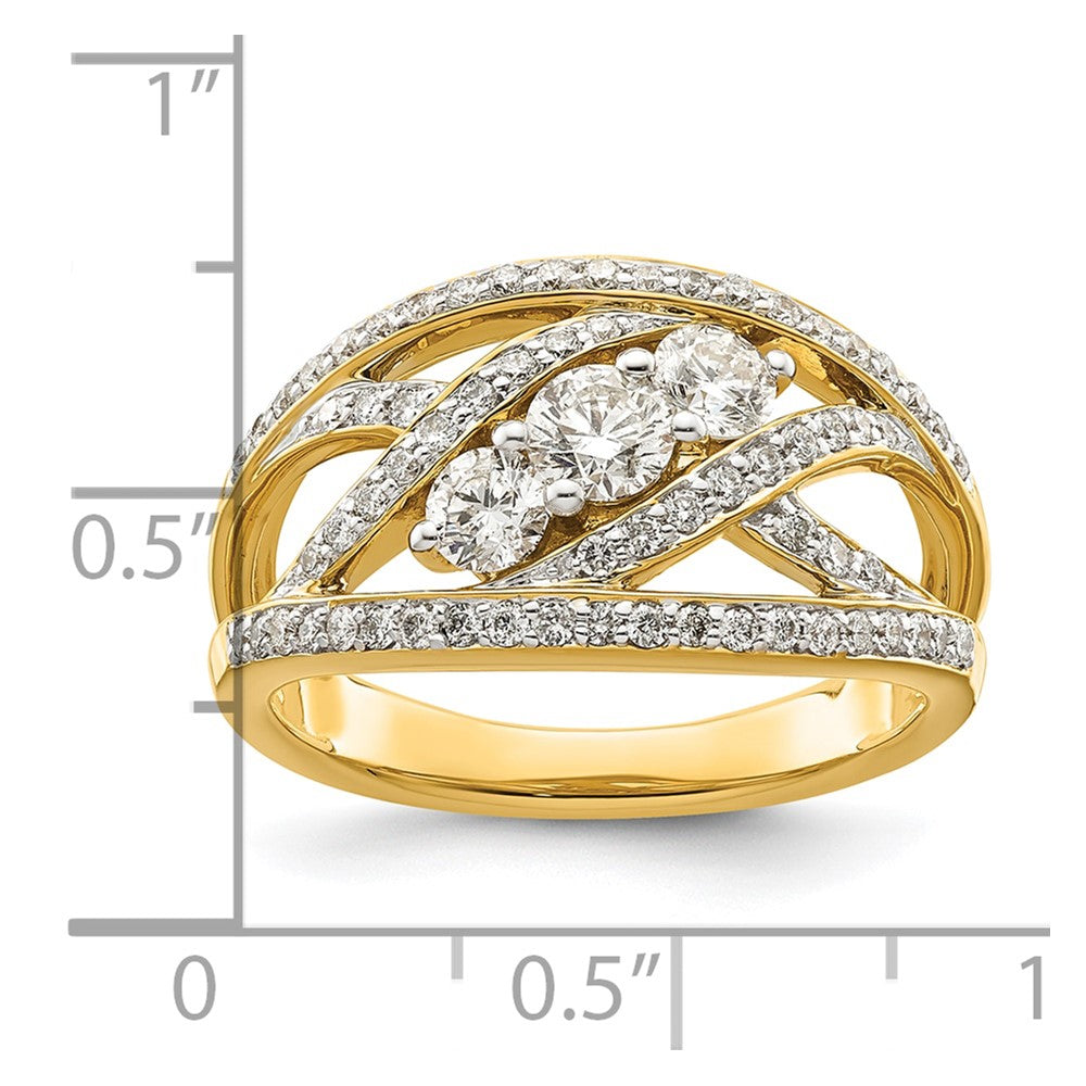 14k Yellow Gold Fancy 3-stone 1 Ct Diamond Ring Size 6.75