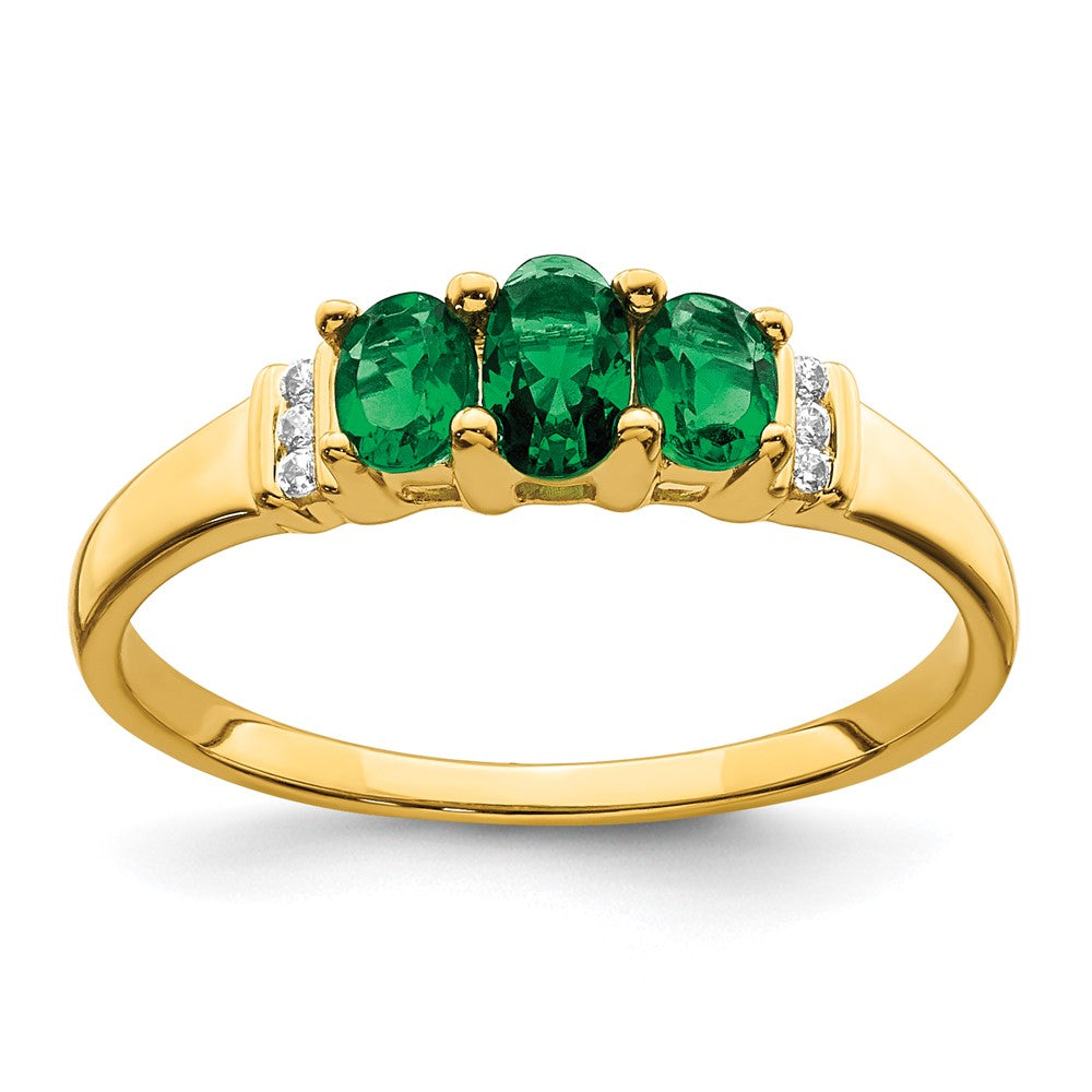14k Yellow Gold Polished Triple 3-stone Gemstone and Diamond Ring Size 7