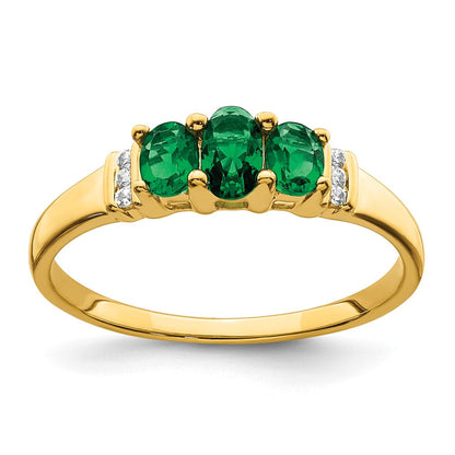 14k Yellow Gold Polished Triple 3-stone Gemstone and Diamond Ring Size 7