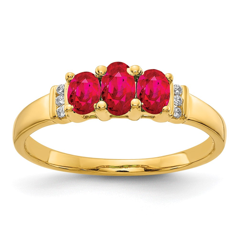 10k Yellow Gold Polished Triple Cut 3-stone Gemstone and Diamond Ring Size 7