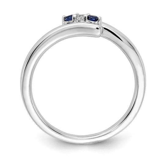 14k White Gold Diamond and Sapphire 3-stone Ring Size 6.75