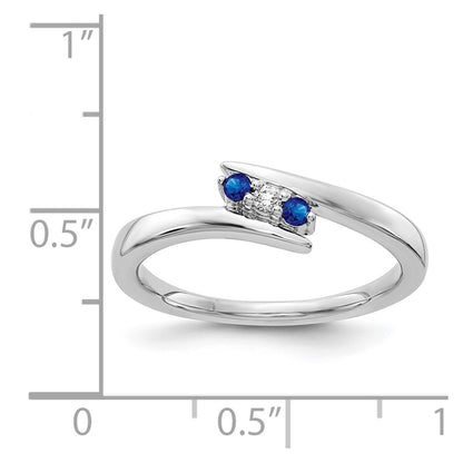 14k White Gold Diamond and Sapphire 3-stone Ring Size 6.75