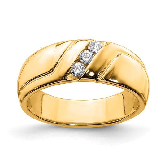 14k Yellow Gold Diamond 3-stone Mens Ring Size 10