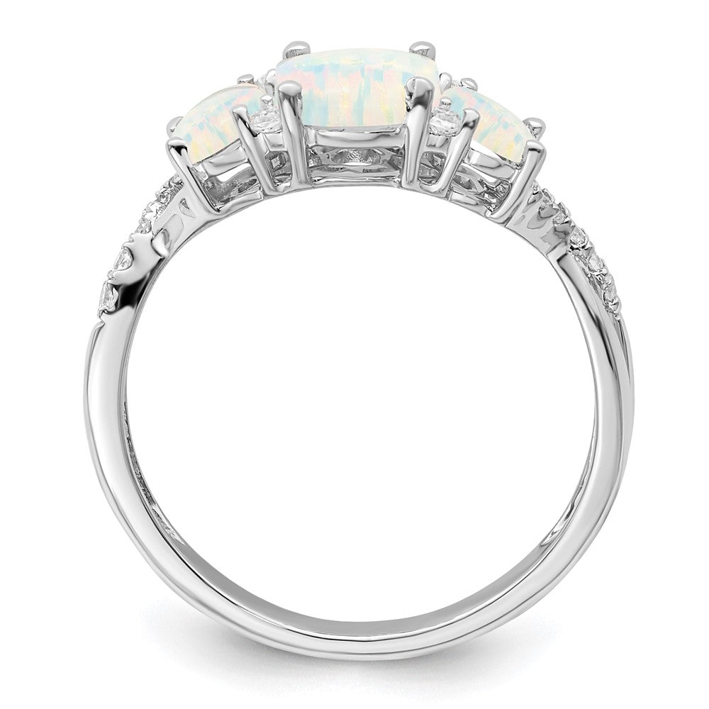 14k White Gold Created Opal and Diamond 3-stone Ring Size 7
