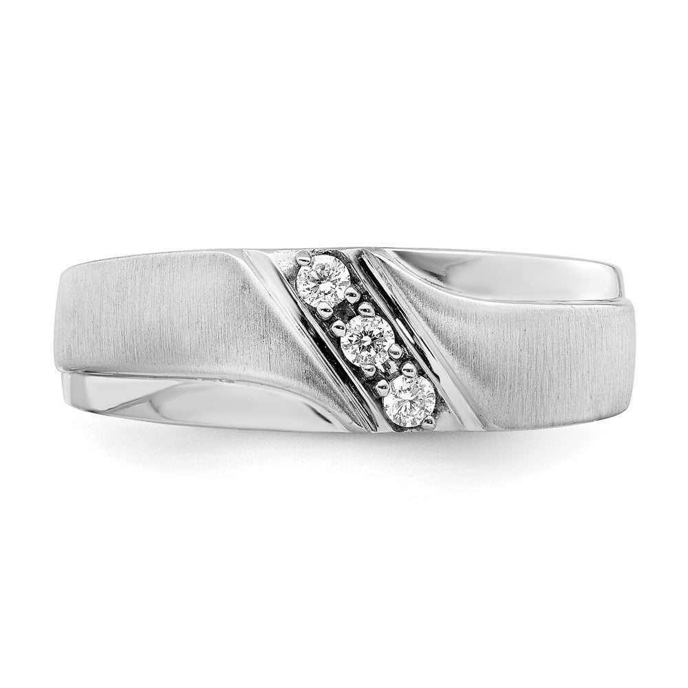 14k White Gold 3-Stone 1/8 carat Diamond Men's Band Size 10