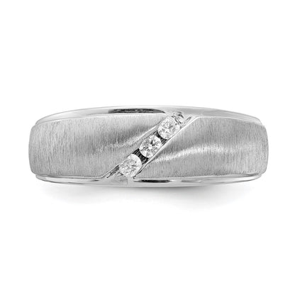 14k White Gold 3-Stone 1/6 carat Diamond Men's Band Size 10