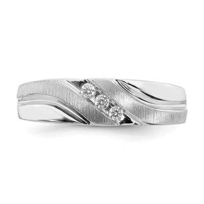 14k White Gold 3-Stone 1/10 carat Diamond Men's Ring Size 10