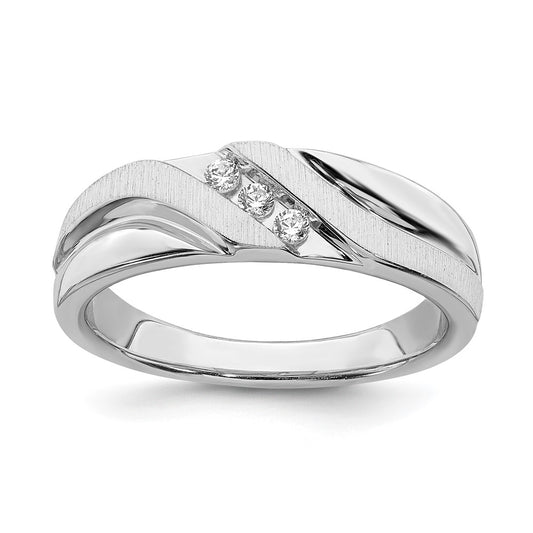 14k White Gold 3-Stone 1/10 carat Diamond Men's Ring Size 10