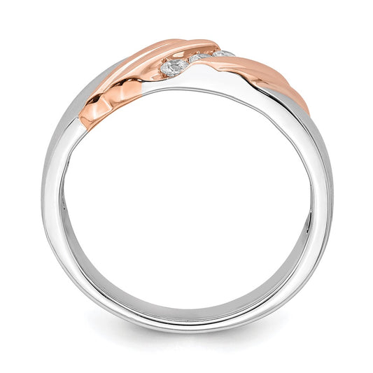 14k White and Rose Gold 3-Stone 1/6 carat Diamond Men's Band Size 10