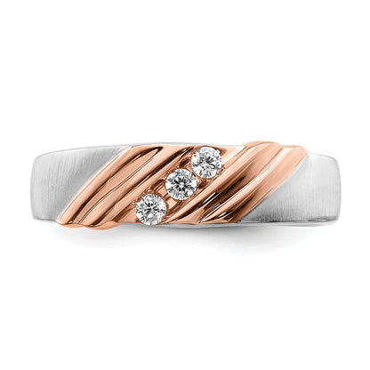 14k White and Rose Gold 3-Stone 1/6 carat Diamond Men's Band Size 10