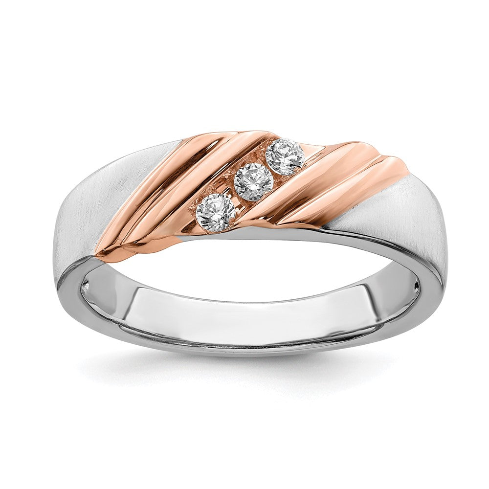 14k White and Rose Gold 3-Stone 1/6 carat Diamond Men's Band Size 10
