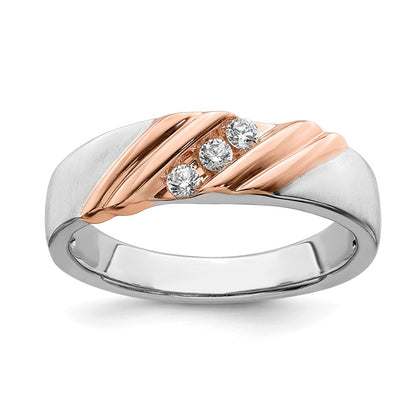 14k White and Rose Gold 3-Stone 1/6 carat Diamond Men's Band Size 10