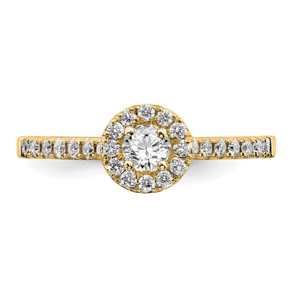 3/4 Ct Lab Grown Diamond Halo Engagement Ring in 14k Yellow Gold VS/SI, G