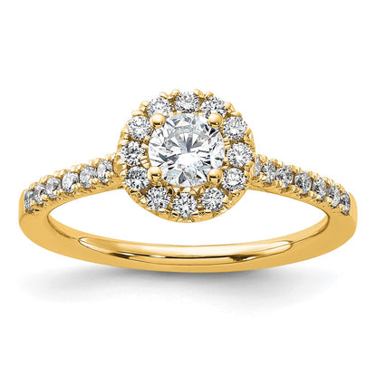 3/4 Ct Lab Grown Diamond Halo Engagement Ring in 14k Yellow Gold VS/SI, G