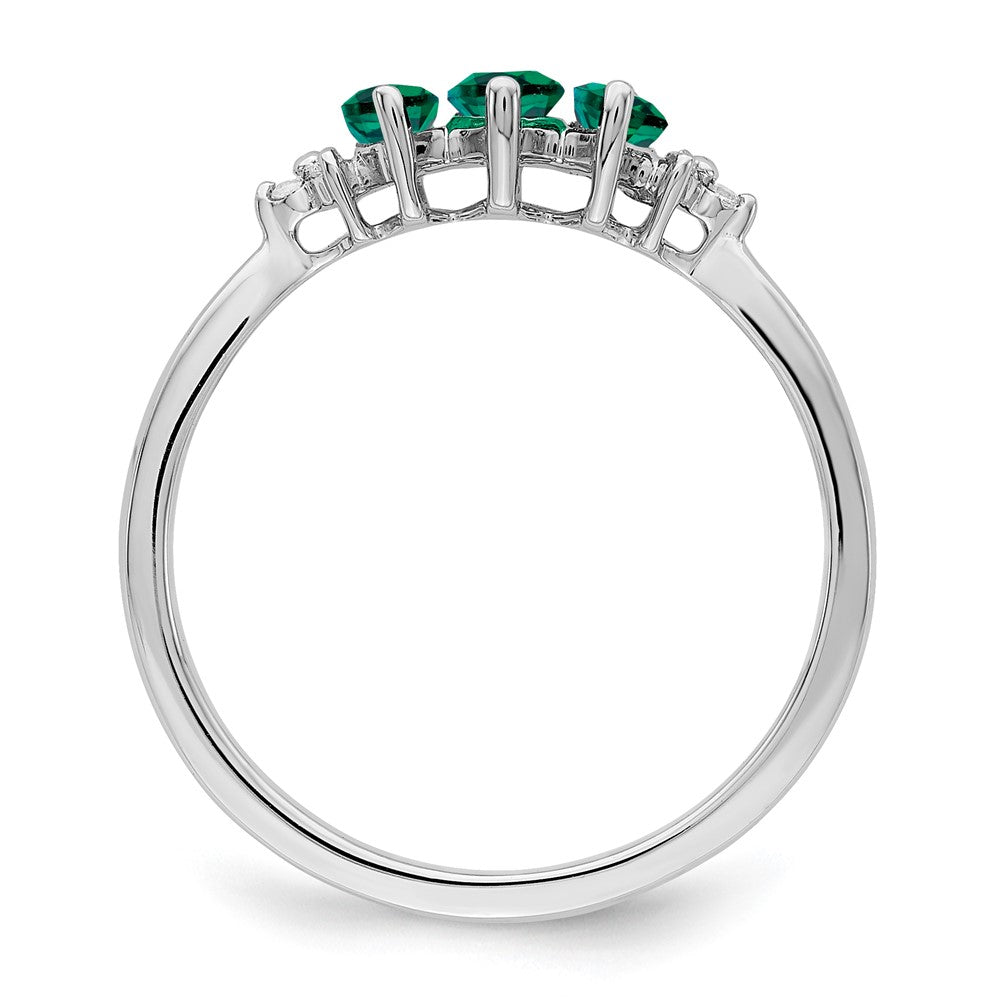 14k White Gold Marquise Created Emerald and Diamond 3-stone Ring Size 7