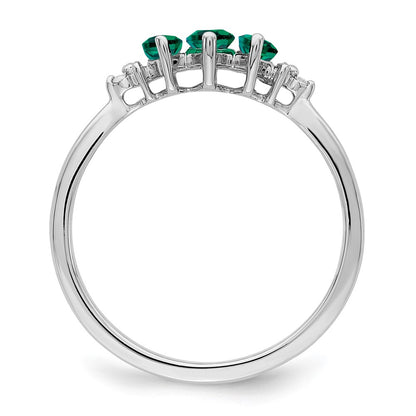 14k White Gold Marquise Created Emerald and Diamond 3-stone Ring Size 7