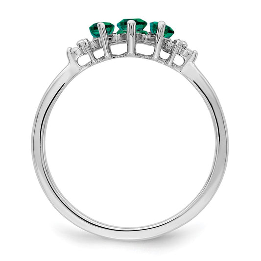 14k White Gold Marquise Created Emerald and Diamond 3-stone Ring Size 7