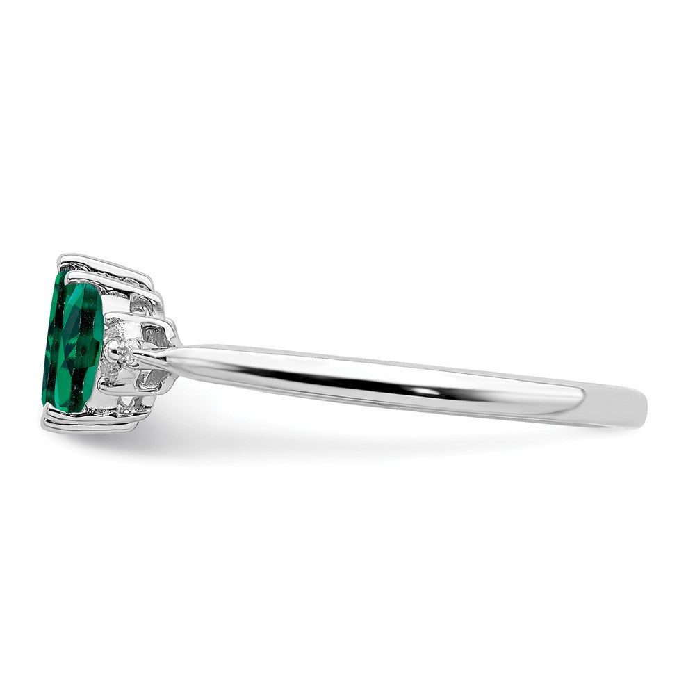 14k White Gold Marquise Created Emerald and Diamond 3-stone Ring Size 7