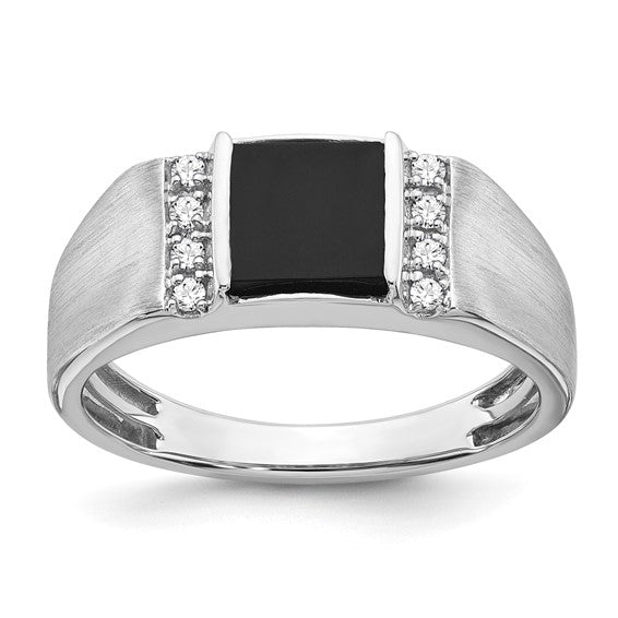 14k Gold Men's Onyx & Diamond Wedding Ring