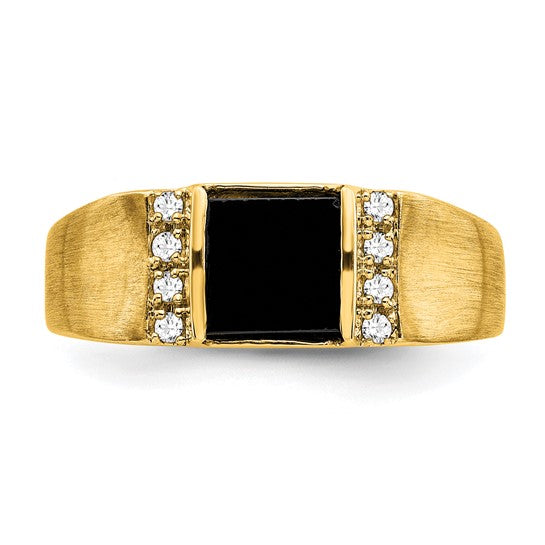 14k Gold Men's Onyx & Diamond Wedding Ring