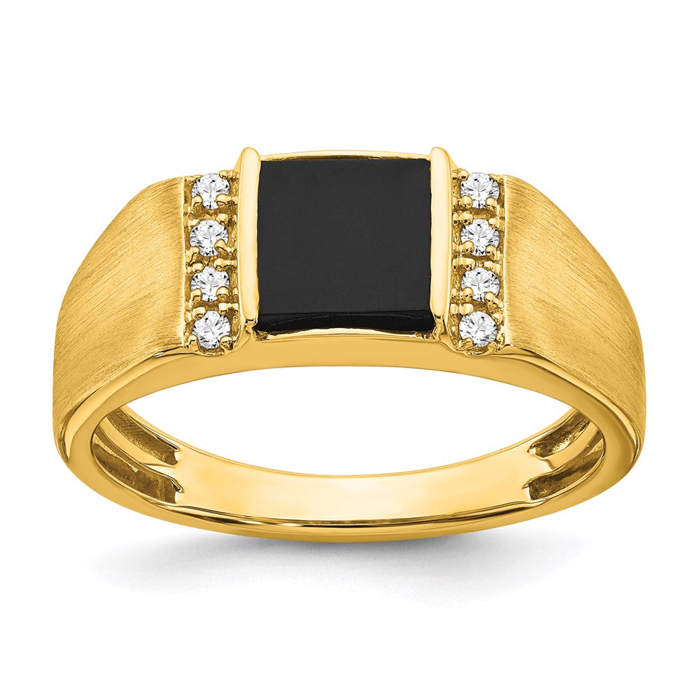 14k Gold Men's Onyx & Diamond Wedding Ring