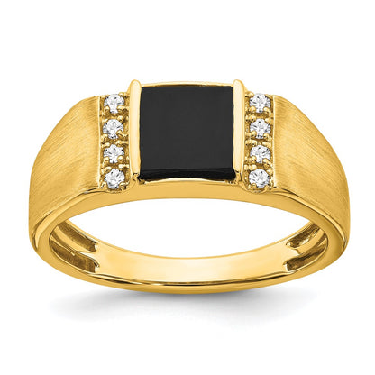 14k Gold Men's Onyx & Diamond Wedding Ring