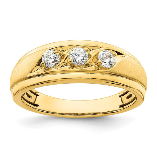 14k Yellow Gold 3-Stone 3/8 carat Diamond Men's Ring Size 10