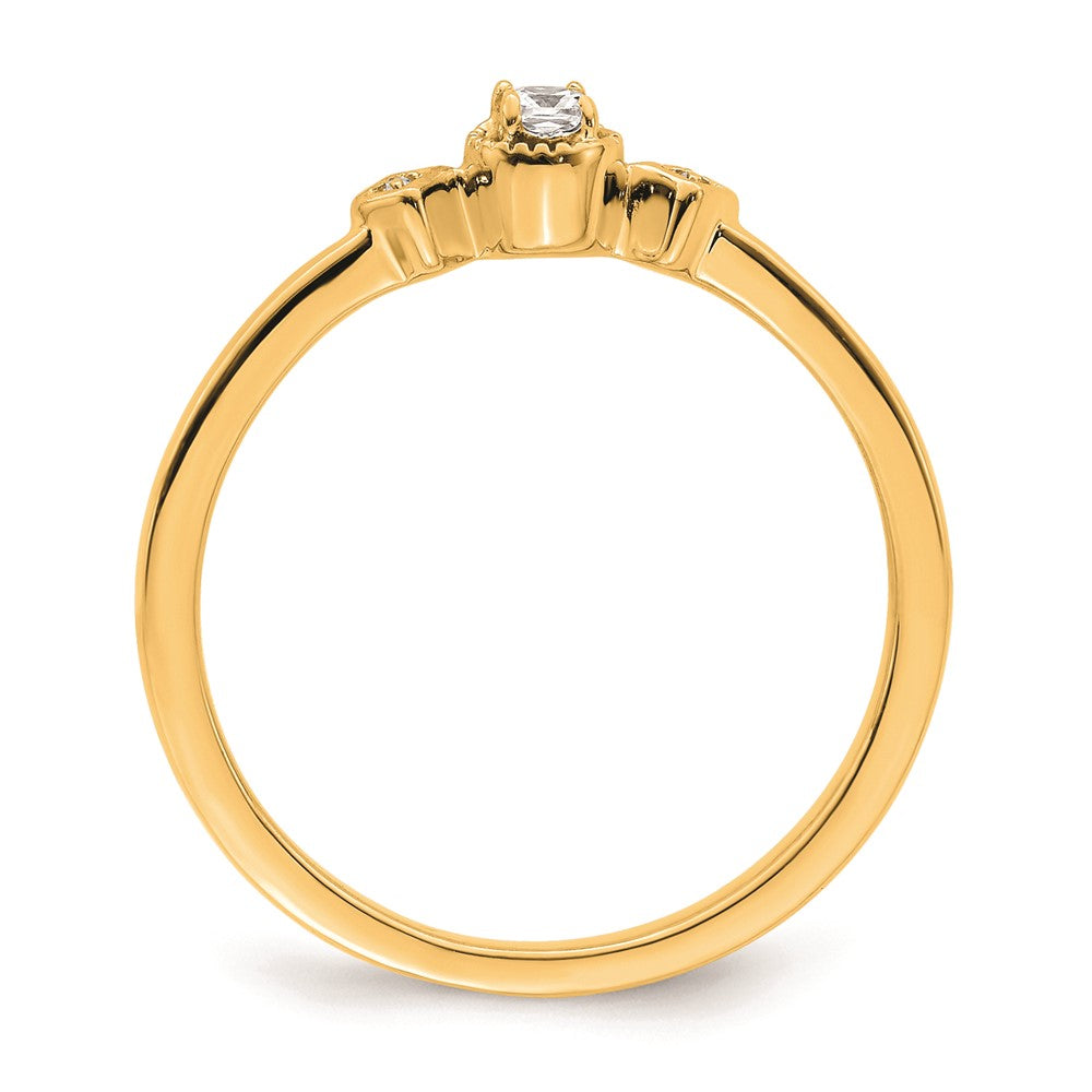14k Yellow Gold Beaded Edge 3-Stone 1/15 carat Cushion Diamond Promise Engagement Ring Size 7
