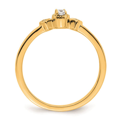 14k Yellow Gold Beaded Edge 3-Stone 1/15 carat Cushion Diamond Promise Engagement Ring Size 7