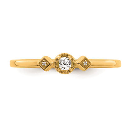 14k Yellow Gold Beaded Edge 3-Stone 1/15 carat Cushion Diamond Promise Engagement Ring Size 7