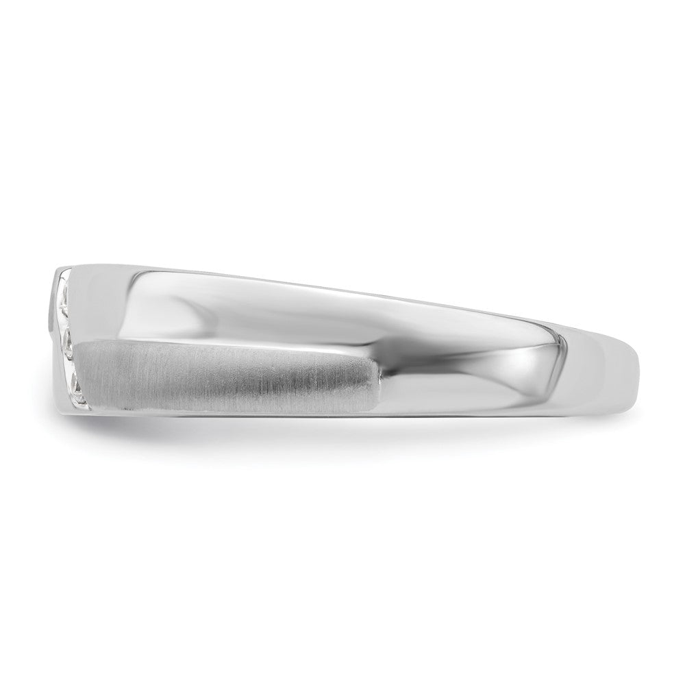 14K White Gold 3-Stone Satin and Polished 1/20 carat Diamond Men's Band Size 10